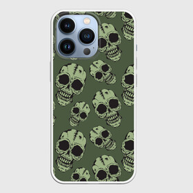 Чехол для iPhone 13 Pro с принтом Зеленые черепа в Белгороде,  |  | болотный | паттерн