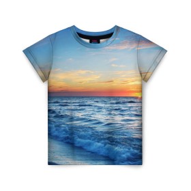 Детская футболка 3D с принтом Море на закате в Белгороде, 100% гипоаллергенный полиэфир | прямой крой, круглый вырез горловины, длина до линии бедер, чуть спущенное плечо, ткань немного тянется | волны | закат | море | небо | облака | пейзаж | пляж