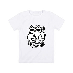 Детская футболка хлопок с принтом Кот разбойник в Белгороде, 100% хлопок | круглый вырез горловины, полуприлегающий силуэт, длина до линии бедер | кот | коты | кошки | пираты | разбойники | череп
