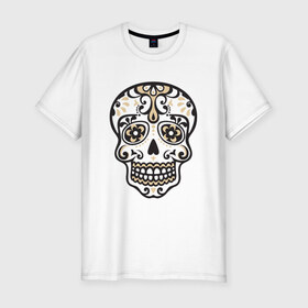 Мужская футболка премиум с принтом Мексиканский череп в Белгороде, 92% хлопок, 8% лайкра | приталенный силуэт, круглый вырез ворота, длина до линии бедра, короткий рукав | 