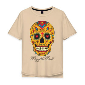 Мужская футболка хлопок Oversize с принтом Мексиканский череп в Белгороде, 100% хлопок | свободный крой, круглый ворот, “спинка” длиннее передней части | color | day of the dead | dead | death | halloween | holiday | mexican skull | mexico | ornament | pattern | день мертвых | мексика | мексиканский череп | мертвецов | орнамент | праздник | узоры | хэллоуин | цветы