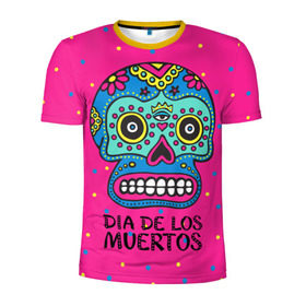Мужская футболка 3D спортивная с принтом Мексиканский череп в Белгороде, 100% полиэстер с улучшенными характеристиками | приталенный силуэт, круглая горловина, широкие плечи, сужается к линии бедра | Тематика изображения на принте: день мертвыхб сахарный череп | мексика | традиция | узоры | цветы