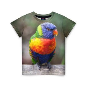 Детская футболка 3D с принтом Попугай в Белгороде, 100% гипоаллергенный полиэфир | прямой крой, круглый вырез горловины, длина до линии бедер, чуть спущенное плечо, ткань немного тянется | Тематика изображения на принте: пернатые | попугай | прикольные картинки | природа | птица