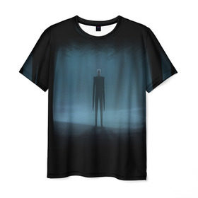 Мужская футболка 3D с принтом Слендермен Slender man в Белгороде, 100% полиэфир | прямой крой, круглый вырез горловины, длина до линии бедер | man | slender | slender man | крипота | слендер | тонкий | тонкий человек | человек