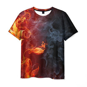 Мужская футболка 3D с принтом Стихия огня в Белгороде, 100% полиэфир | прямой крой, круглый вырез горловины, длина до линии бедер | Тематика изображения на принте: дым | пламя | страсть