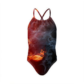 Детский купальник 3D с принтом Стихия огня в Белгороде, Полиэстер 85%, Спандекс 15% | Слитный крой, подклад по переду изделия, узкие бретели | дым | пламя | страсть