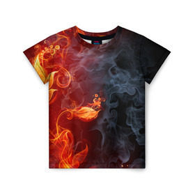 Детская футболка 3D с принтом Стихия огня в Белгороде, 100% гипоаллергенный полиэфир | прямой крой, круглый вырез горловины, длина до линии бедер, чуть спущенное плечо, ткань немного тянется | дым | пламя | страсть
