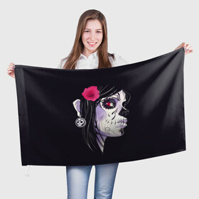 Флаг 3D с принтом День мертвецов в Белгороде, 100% полиэстер | плотность ткани — 95 г/м2, размер — 67 х 109 см. Принт наносится с одной стороны | mexi | день мертвых | мексика | мексиканский череп | мертвецов | орнамент | праздник | узоры | цветы