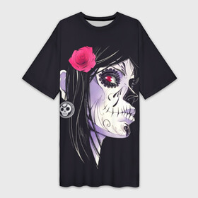 Платье-футболка 3D с принтом День мертвецов в Белгороде,  |  | mexi | день мертвых | мексика | мексиканский череп | мертвецов | орнамент | праздник | узоры | цветы