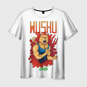Мужская футболка 3D с принтом WUSHU jungle в Белгороде, 100% полиэфир | прямой крой, круглый вырез горловины, длина до линии бедер | арт | боевые искусства | животные | красный | пума | рисунки | синий | спорт | ушу | шрифт