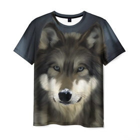 Мужская футболка 3D с принтом Картина волк в Белгороде, 100% полиэфир | прямой крой, круглый вырез горловины, длина до линии бедер | Тематика изображения на принте: волк | животные | собака