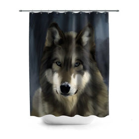 Штора 3D для ванной с принтом Картина волк в Белгороде, 100% полиэстер | плотность материала — 100 г/м2. Стандартный размер — 146 см х 180 см. По верхнему краю — пластиковые люверсы для креплений. В комплекте 10 пластиковых колец | волк | животные | собака