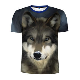 Мужская футболка 3D спортивная с принтом Картина волк в Белгороде, 100% полиэстер с улучшенными характеристиками | приталенный силуэт, круглая горловина, широкие плечи, сужается к линии бедра | Тематика изображения на принте: волк | животные | собака