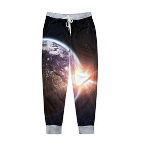 Мужские брюки 3D с принтом Космический свет в Белгороде, 100% полиэстер | манжеты по низу, эластичный пояс регулируется шнурком, по бокам два кармана без застежек, внутренняя часть кармана из мелкой сетки | вселенная | галактика | земля | солнце