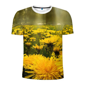 Мужская футболка 3D спортивная с принтом Цветочная поляна в Белгороде, 100% полиэстер с улучшенными характеристиками | приталенный силуэт, круглая горловина, широкие плечи, сужается к линии бедра | лес | поляна | прикольные картинки | цветочки | цветы