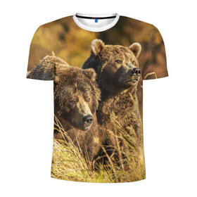 Мужская футболка 3D спортивная с принтом Медведи в Белгороде, 100% полиэстер с улучшенными характеристиками | приталенный силуэт, круглая горловина, широкие плечи, сужается к линии бедра | животные | лес | медведи | охота | природа | туризм