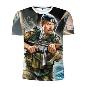 Мужская футболка 3D спортивная с принтом ВДВ в Белгороде, 100% полиэстер с улучшенными характеристиками | приталенный силуэт, круглая горловина, широкие плечи, сужается к линии бедра | армия