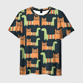 Мужская футболка 3D с принтом Котейки в Белгороде, 100% полиэфир | прямой крой, круглый вырез горловины, длина до линии бедер | кот | коты | кошки | паттерн