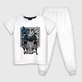 Детская пижама хлопок с принтом Attack on Titan - Eren & Levi в Белгороде, 100% хлопок |  брюки и футболка прямого кроя, без карманов, на брюках мягкая резинка на поясе и по низу штанин
 | attack on titan | eren | levi