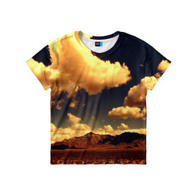 Детская футболка 3D с принтом Mountains в Белгороде, 100% гипоаллергенный полиэфир | прямой крой, круглый вырез горловины, длина до линии бедер, чуть спущенное плечо, ткань немного тянется | горы | небо | облака | природа | пустыня