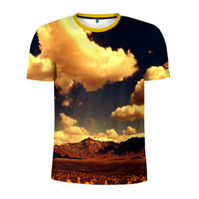 Мужская футболка 3D спортивная с принтом Mountains в Белгороде, 100% полиэстер с улучшенными характеристиками | приталенный силуэт, круглая горловина, широкие плечи, сужается к линии бедра | горы | небо | облака | природа | пустыня