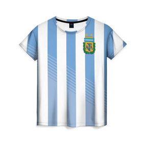 Женская футболка 3D с принтом Сборная Аргентины по футболу в Белгороде, 100% полиэфир ( синтетическое хлопкоподобное полотно) | прямой крой, круглый вырез горловины, длина до линии бедер | argentina | аргентина