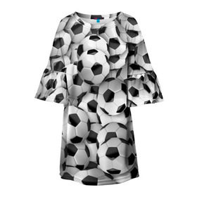 Детское платье 3D с принтом Футбольные мячи в Белгороде, 100% полиэстер | прямой силуэт, чуть расширенный к низу. Круглая горловина, на рукавах — воланы | Тематика изображения на принте: мяч | спорт | футбол | футбольные