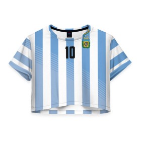 Женская футболка 3D укороченная с принтом Месси (сборная Аргентины) в Белгороде, 100% полиэстер | круглая горловина, длина футболки до линии талии, рукава с отворотами | barcelona | lionel | messi | аргентина | барселона | кубок | лионель | мира | сборная | футбол