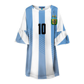 Детское платье 3D с принтом Месси (сборная Аргентины) в Белгороде, 100% полиэстер | прямой силуэт, чуть расширенный к низу. Круглая горловина, на рукавах — воланы | barcelona | lionel | messi | аргентина | барселона | кубок | лионель | мира | сборная | футбол