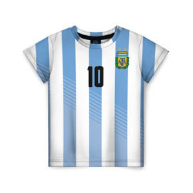 Детская футболка 3D с принтом Месси (сборная Аргентины) в Белгороде, 100% гипоаллергенный полиэфир | прямой крой, круглый вырез горловины, длина до линии бедер, чуть спущенное плечо, ткань немного тянется | barcelona | lionel | messi | аргентина | барселона | кубок | лионель | мира | сборная | футбол
