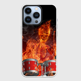 Чехол для iPhone 13 Pro с принтом Огненный скелет в Белгороде,  |  | арт | дум | иллюзия | краска | лучи | огонь | пламя | прикольные | свет | текстуры