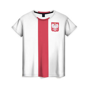 Женская футболка 3D с принтом Сборная Польша в Белгороде, 100% полиэфир ( синтетическое хлопкоподобное полотно) | прямой крой, круглый вырез горловины, длина до линии бедер | левандовски | футбол