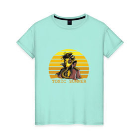 Женская футболка хлопок с принтом Toxic Summer в Белгороде, 100% хлопок | прямой крой, круглый вырез горловины, длина до линии бедер, слегка спущенное плечо | газ | желтый | кислота | опасно | рисунок | солнце | токсично | человек