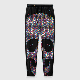 Мужские брюки 3D с принтом Череп в Белгороде, 100% полиэстер | манжеты по низу, эластичный пояс регулируется шнурком, по бокам два кармана без застежек, внутренняя часть кармана из мелкой сетки | пиксельный | разноцветный | черный