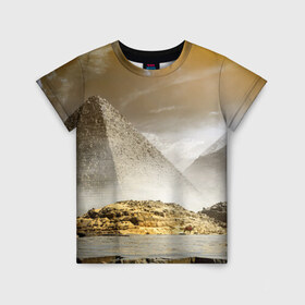 Детская футболка 3D с принтом Egypt в Белгороде, 100% гипоаллергенный полиэфир | прямой крой, круглый вырез горловины, длина до линии бедер, чуть спущенное плечо, ткань немного тянется | egypt | египет | закат | золото | клеопатра | мумия | песок | пирамиды | пустыня | солнце