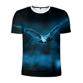 Мужская футболка 3D спортивная с принтом сова в Белгороде, 100% полиэстер с улучшенными характеристиками | приталенный силуэт, круглая горловина, широкие плечи, сужается к линии бедра | Тематика изображения на принте: dark | клюв | лес | ночь | перья | птица | сова | темнота | филин