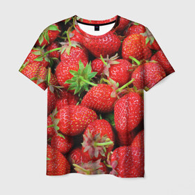 Мужская футболка 3D с принтом клубника в Белгороде, 100% полиэфир | прямой крой, круглый вырез горловины, длина до линии бедер | Тематика изображения на принте: земляника | клубника | лето | ягода