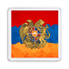 Магнит 55*55 с принтом Армения в Белгороде, Пластик | Размер: 65*65 мм; Размер печати: 55*55 мм | Тематика изображения на принте: герб | флаг