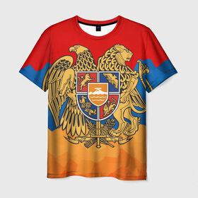 Мужская футболка 3D с принтом Армения в Белгороде, 100% полиэфир | прямой крой, круглый вырез горловины, длина до линии бедер | Тематика изображения на принте: герб | флаг