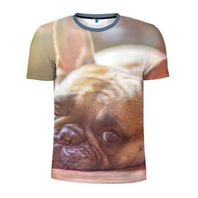 Мужская футболка 3D спортивная с принтом французский бульдог в Белгороде, 100% полиэстер с улучшенными характеристиками | приталенный силуэт, круглая горловина, широкие плечи, сужается к линии бедра | Тематика изображения на принте: dog | бульдог | друг | собака | язык