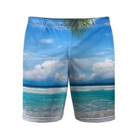 Мужские шорты 3D спортивные с принтом Карибский пляж в Белгороде,  |  | волны | лето | море | океан | отдых | пальма | пляж | солнце