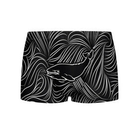 Мужские трусы 3D с принтом Кит в морской пучине в Белгороде, 50% хлопок, 50% полиэстер | классическая посадка, на поясе мягкая тканевая резинка | арт | белый | волна | волны | кит | классно | круто | линия | море | рисунок | черный | черта