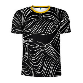 Мужская футболка 3D спортивная с принтом Кит в морской пучине в Белгороде, 100% полиэстер с улучшенными характеристиками | приталенный силуэт, круглая горловина, широкие плечи, сужается к линии бедра | арт | белый | волна | волны | кит | классно | круто | линия | море | рисунок | черный | черта
