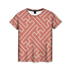 Женская футболка 3D с принтом Прекрасная геометрия в Белгороде, 100% полиэфир ( синтетическое хлопкоподобное полотно) | прямой крой, круглый вырез горловины, длина до линии бедер | бежевый | волны | геометрия | иллюзия | классно | красиво | красный | круто | линия | обман | полосы | цвет