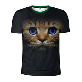 Мужская футболка 3D спортивная с принтом Кот с синими глазами в Белгороде, 100% полиэстер с улучшенными характеристиками | приталенный силуэт, круглая горловина, широкие плечи, сужается к линии бедра | кот | котенок | кошка | мордочка