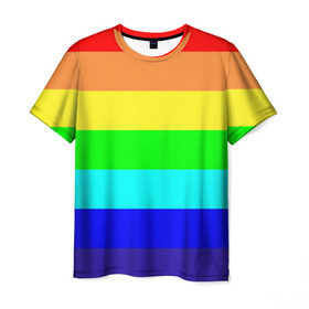 Мужская футболка 3D с принтом Радуга в Белгороде, 100% полиэфир | прямой крой, круглый вырез горловины, длина до линии бедер | жёлтый | зелёный | красный | оранжевый | полосы | радуга | синий | фиолетовый