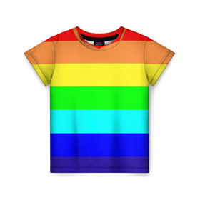 Детская футболка 3D с принтом Радуга в Белгороде, 100% гипоаллергенный полиэфир | прямой крой, круглый вырез горловины, длина до линии бедер, чуть спущенное плечо, ткань немного тянется | жёлтый | зелёный | красный | оранжевый | полосы | радуга | синий | фиолетовый