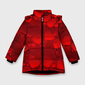 Зимняя куртка для девочек 3D с принтом Красные сердца в Белгороде, ткань верха — 100% полиэстер; подклад — 100% полиэстер, утеплитель — 100% полиэстер. | длина ниже бедра, удлиненная спинка, воротник стойка и отстегивающийся капюшон. Есть боковые карманы с листочкой на кнопках, утяжки по низу изделия и внутренний карман на молнии. 

Предусмотрены светоотражающий принт на спинке, радужный светоотражающий элемент на пуллере молнии и на резинке для утяжки. | Тематика изображения на принте: heart | red | любовь | орнамент | сердце | узор