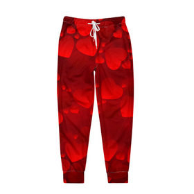 Мужские брюки 3D с принтом Красные сердца в Белгороде, 100% полиэстер | манжеты по низу, эластичный пояс регулируется шнурком, по бокам два кармана без застежек, внутренняя часть кармана из мелкой сетки | Тематика изображения на принте: heart | red | любовь | орнамент | сердце | узор