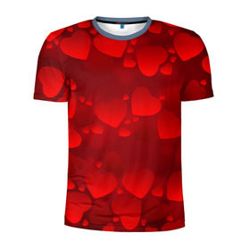 Мужская футболка 3D спортивная с принтом Красные сердца в Белгороде, 100% полиэстер с улучшенными характеристиками | приталенный силуэт, круглая горловина, широкие плечи, сужается к линии бедра | heart | red | любовь | орнамент | сердце | узор